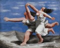 Femmes qui courent sur la plage 2 cubistes